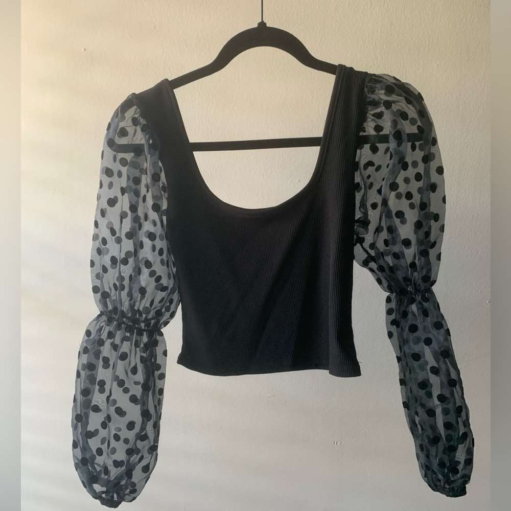 Boohoo Black Long Puffy Sleeve Crop Top Size 8